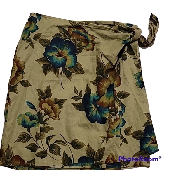 EXPRESS VINTAGE FLORAL LINEN WRAP SKIRT SIZE MEDIUM - Picture 1 of 8